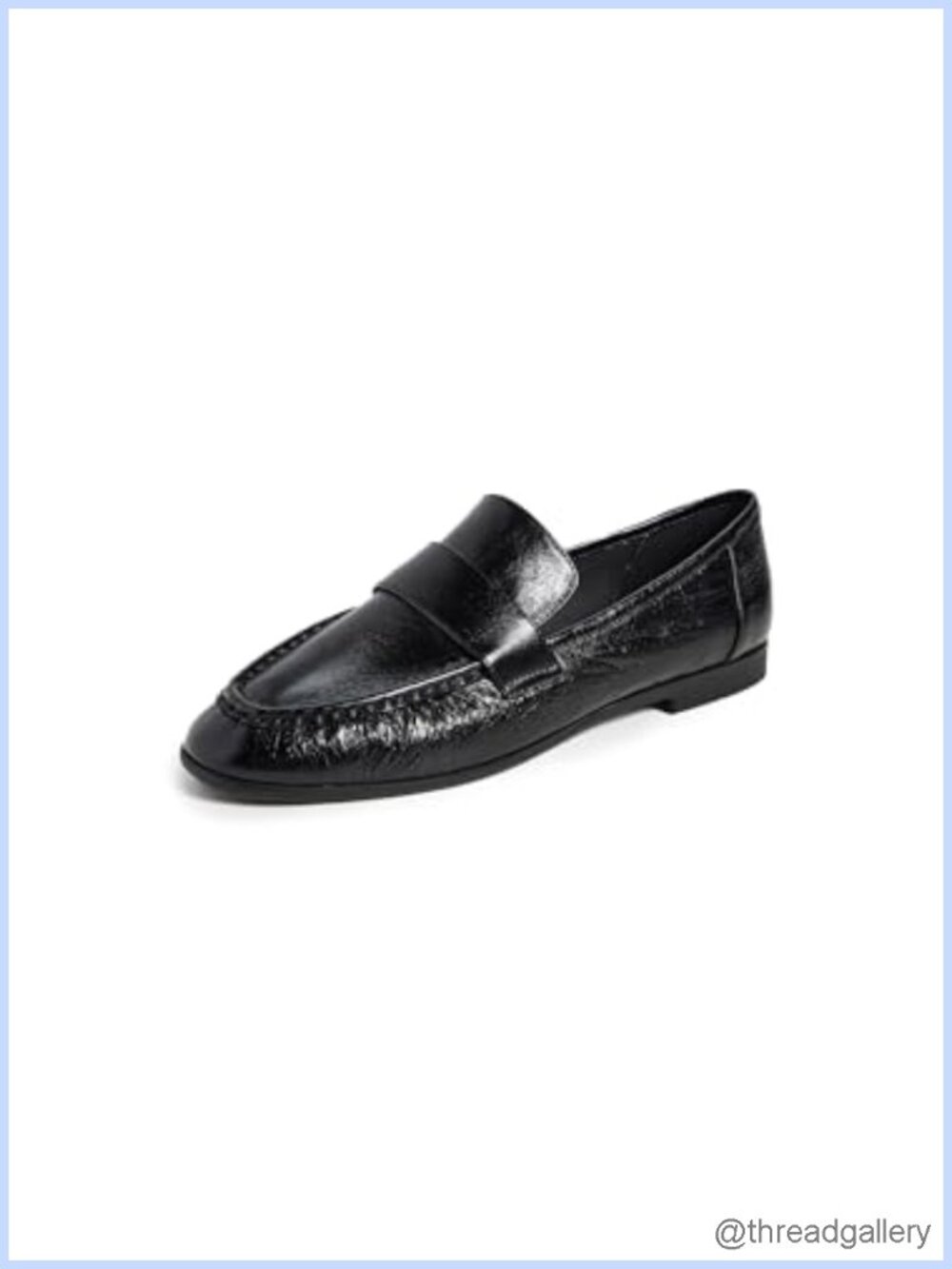 Crinkle Leather Square Toe Pull-On Loafers with Padded Footbed